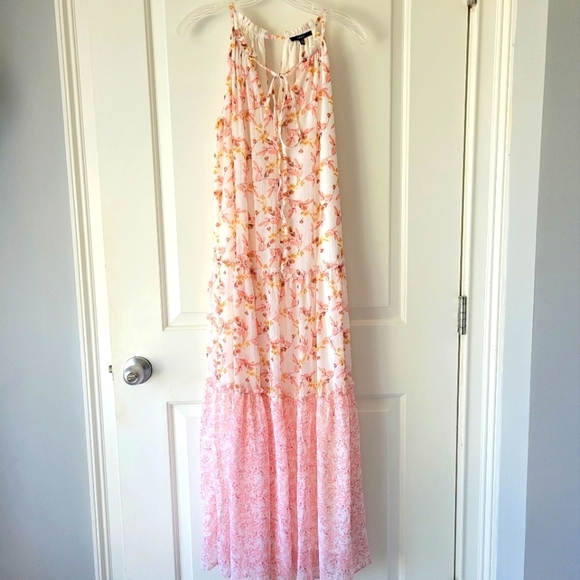 ANTHROPOLOGIE Long Summer Maxi Dress Naomi Vintage Mixed Pink Floral Chiffon SM - Picture 1 of 6